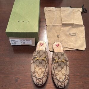 Gucci Camel Princetown Logo Mules Size 38